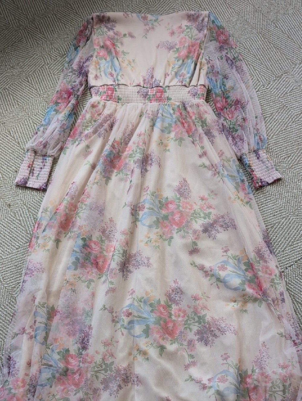 Baltic Born Layla Tulle Pastel Cream Floral Sheer Maxi Dress Maternity Sz XL 2XL - Picture 9 of 10
